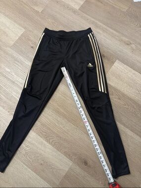 adidas Black Joggers with Gold Side Stripes - Kids